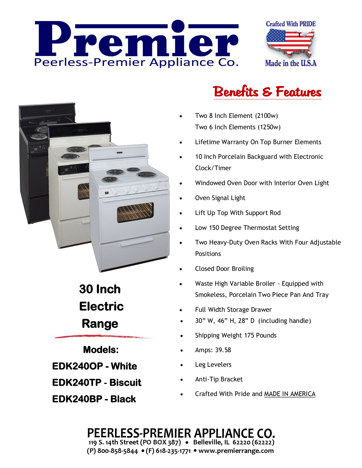Premier EDK240BP, EDK240OP Specifications - ManualMachine.com