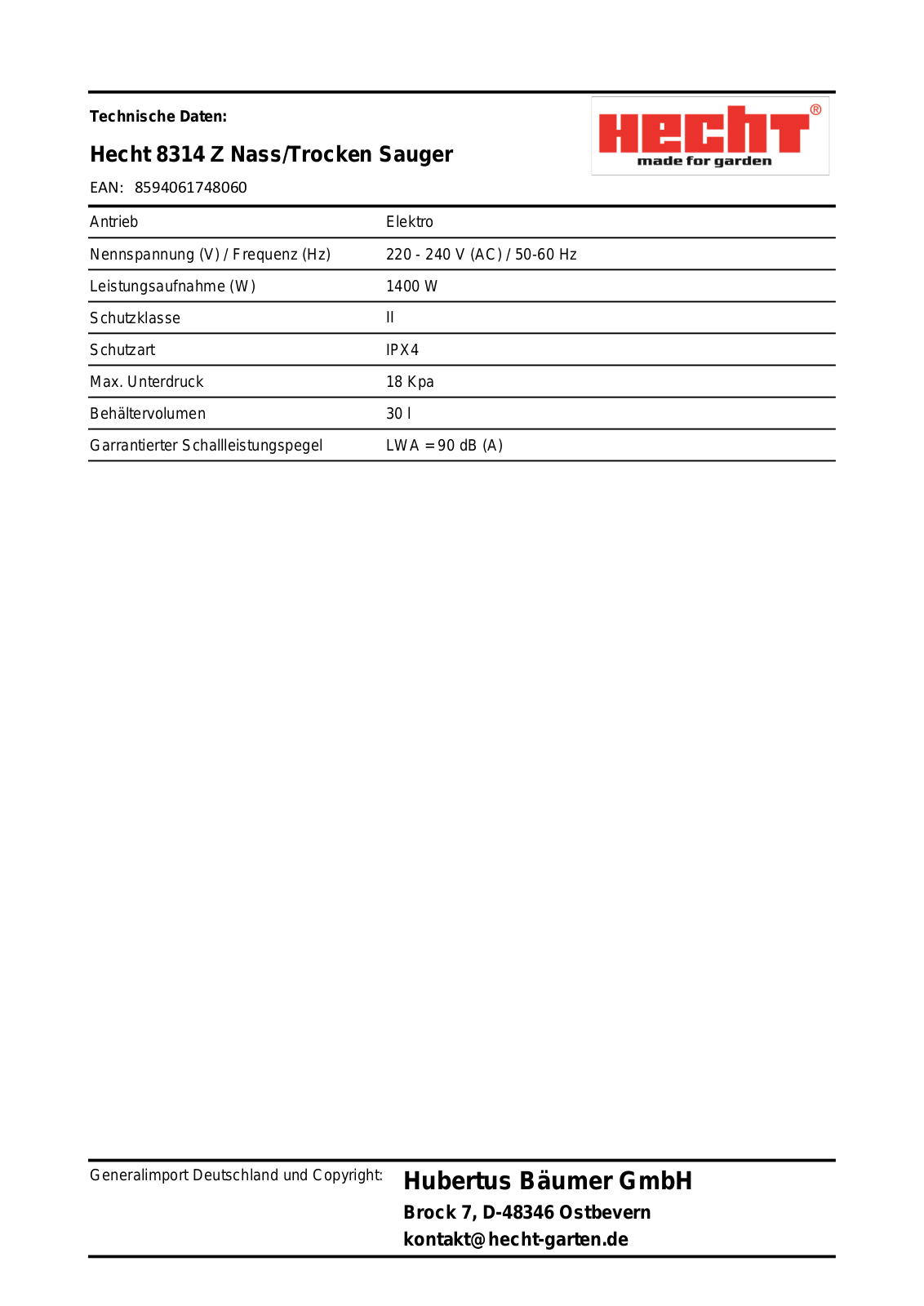 Hecht 8314 Z User Manual