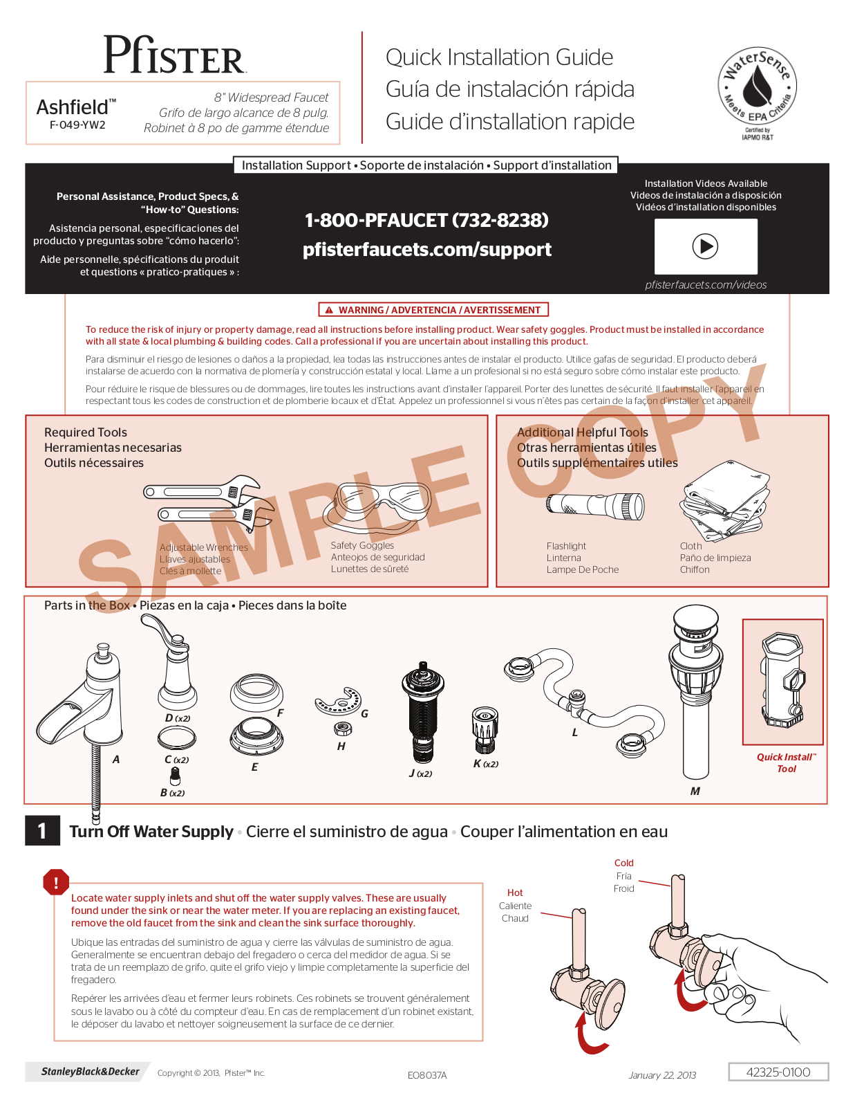 Pfister F-049-YW2K User Manual