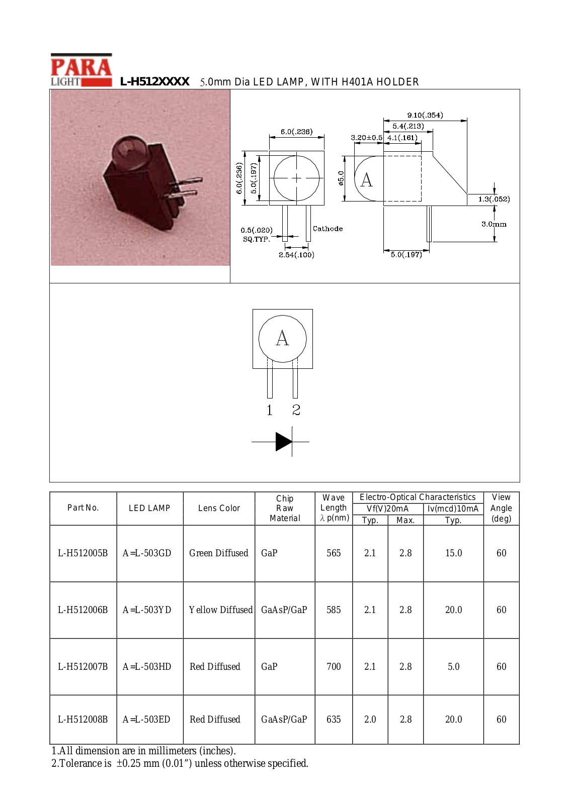 PARA L-H512008B, L-H512005B, L-H512007B, L-H512006B Datasheet