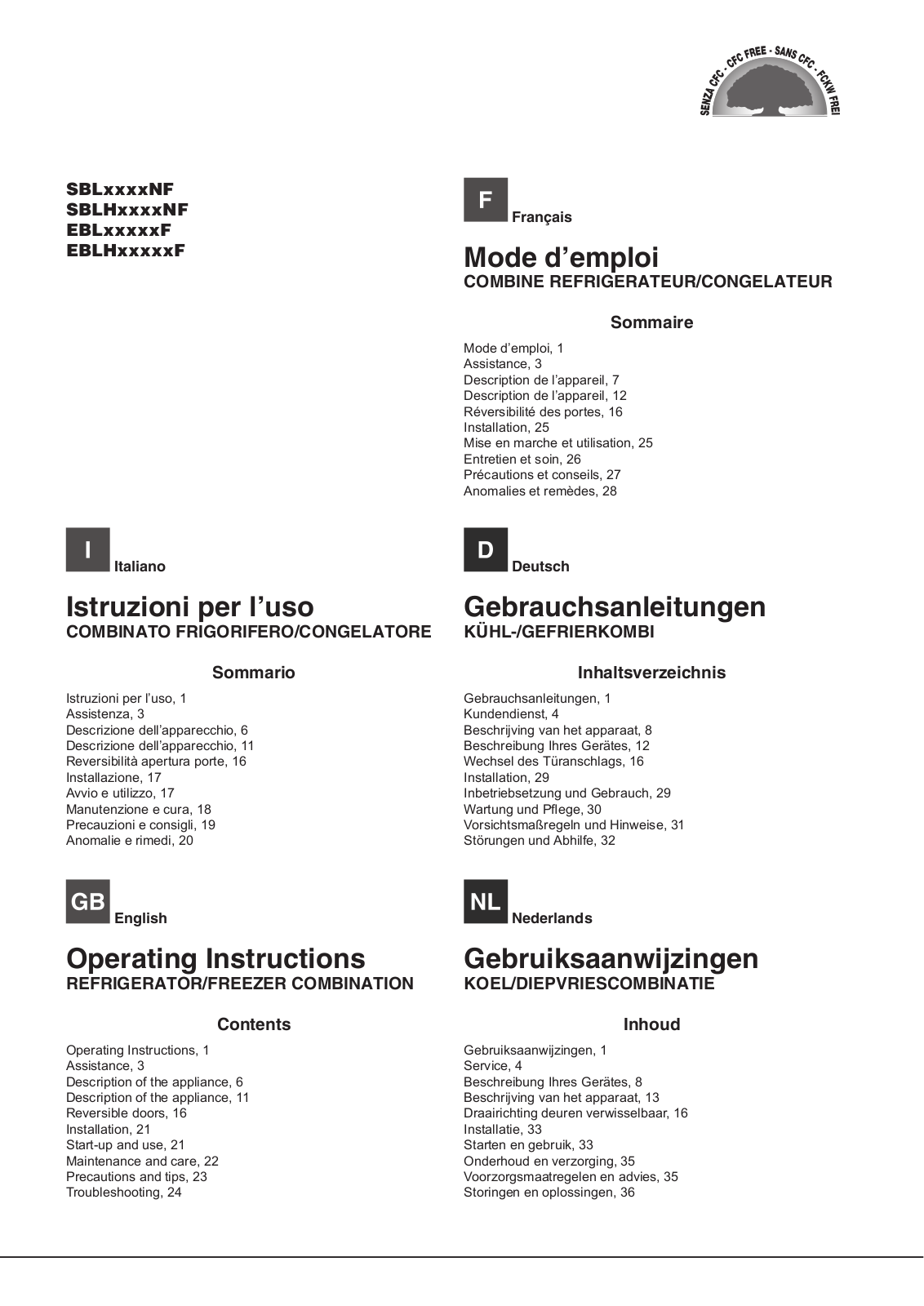 Hotpoint Ariston SBLxxxxNF User Manual