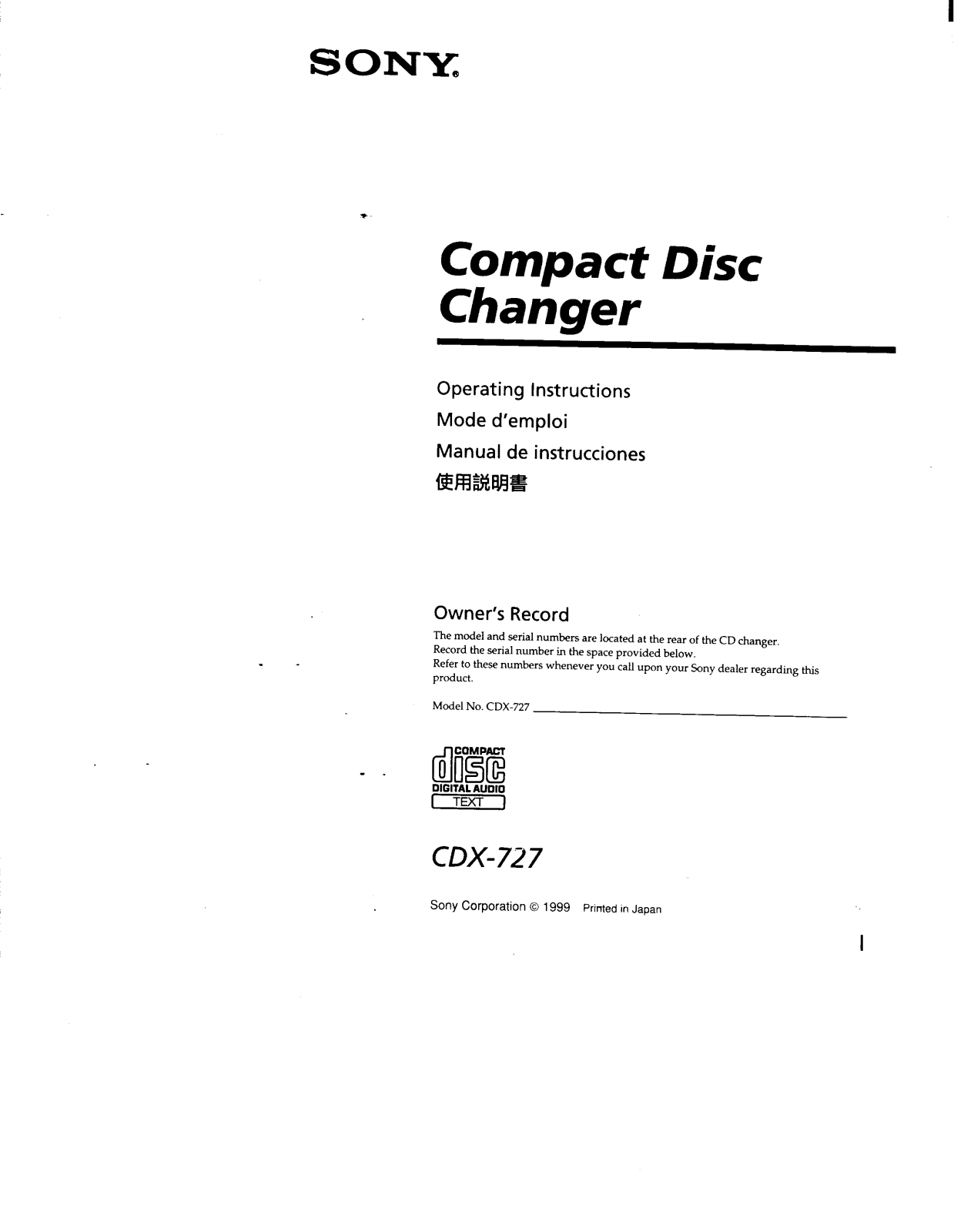 Sony CDX-727 User Manual