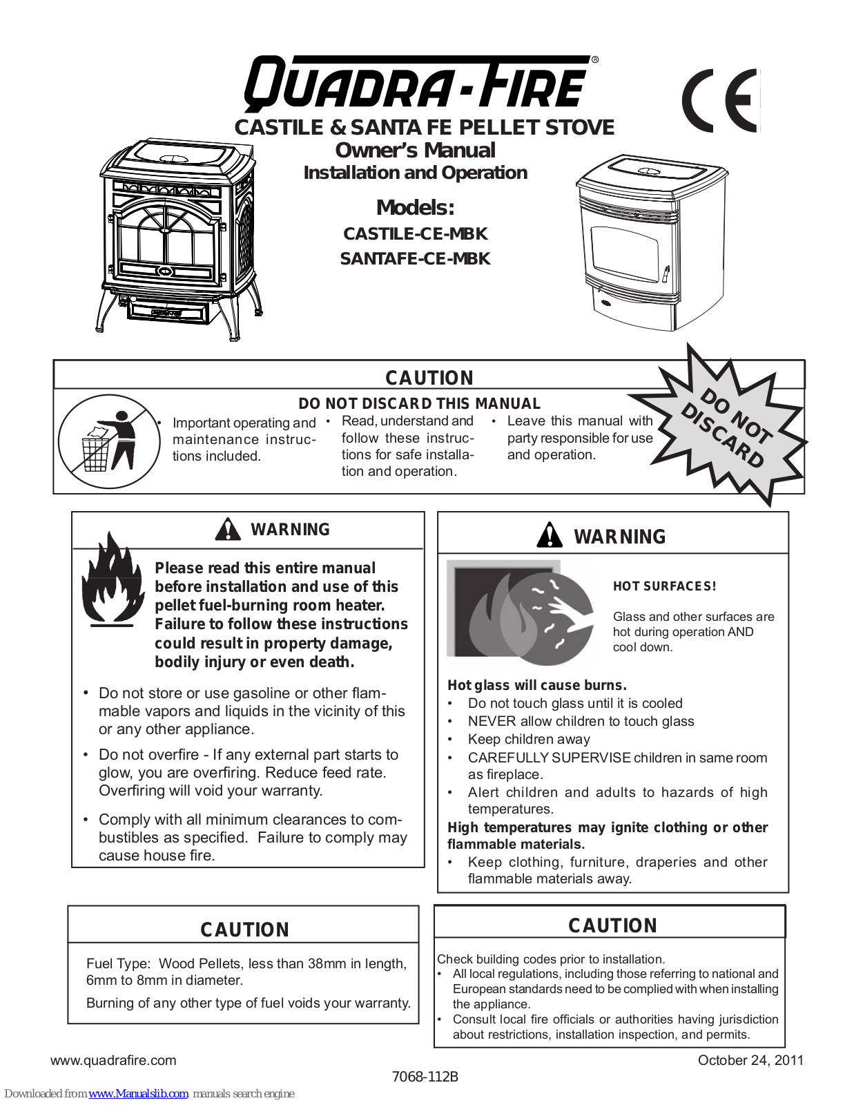 Quadra-Fire CASTILE-CE-MBK, SANTAFE-CE-MBK Owner's Manual