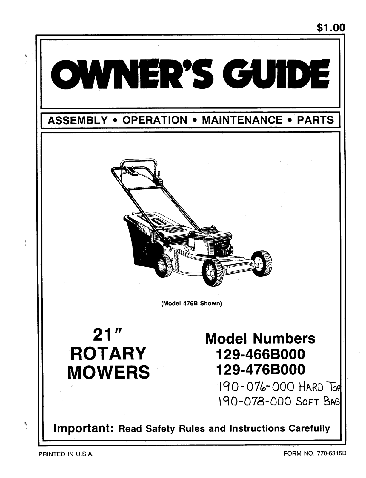 MTD 129-466B000, 129-476B000 User Manual