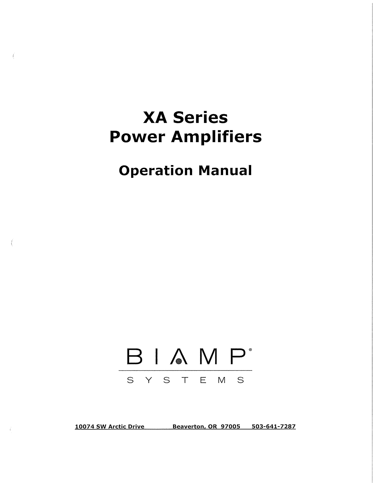 Biamp XA SERIES POWER AMPLIFIERS User Manual