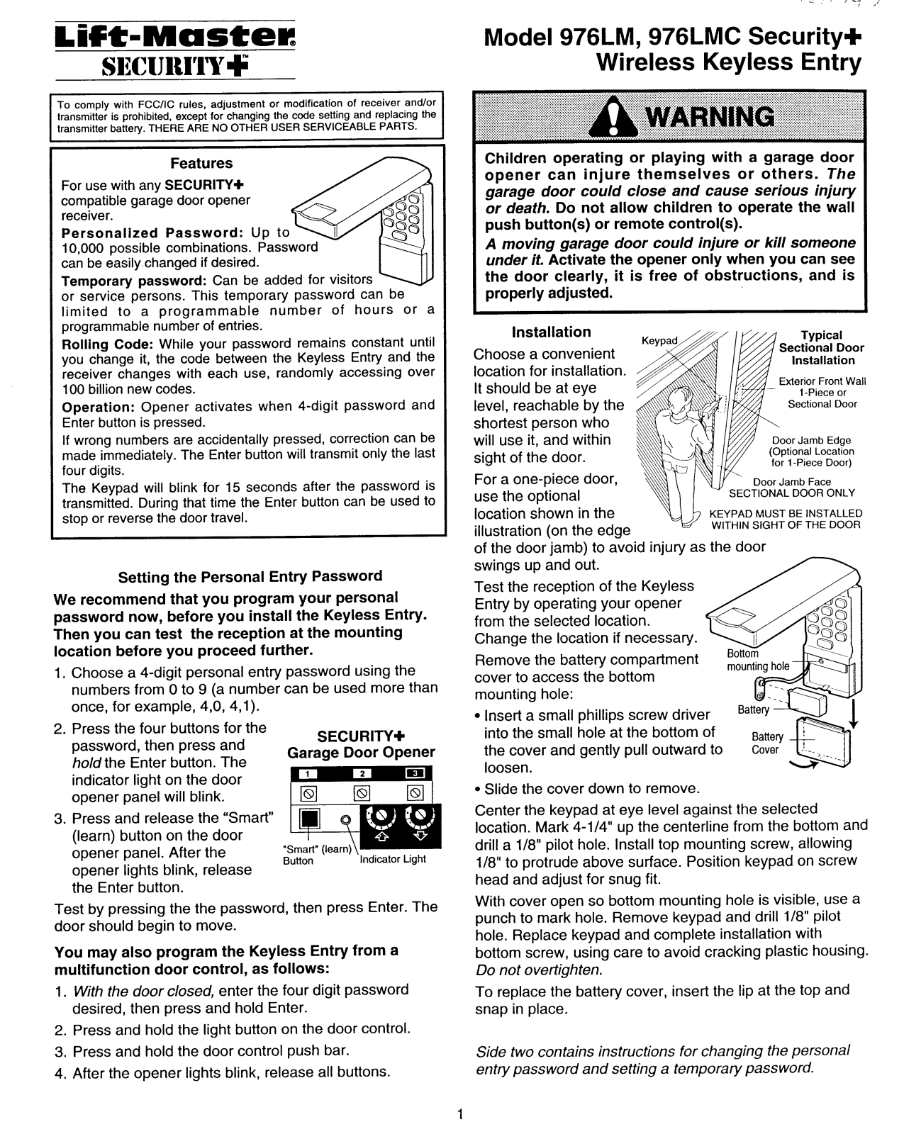 Lift-master 976MC, 976LM User Manual