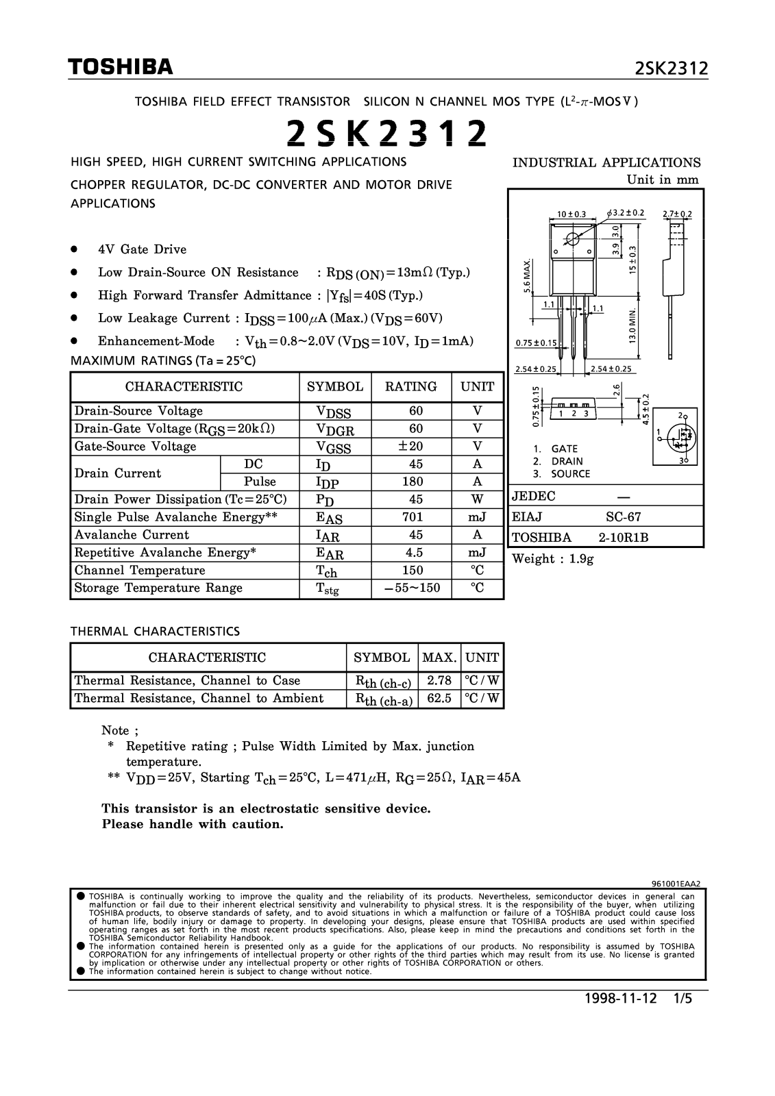 Toshiba 2SK2312 Datasheet