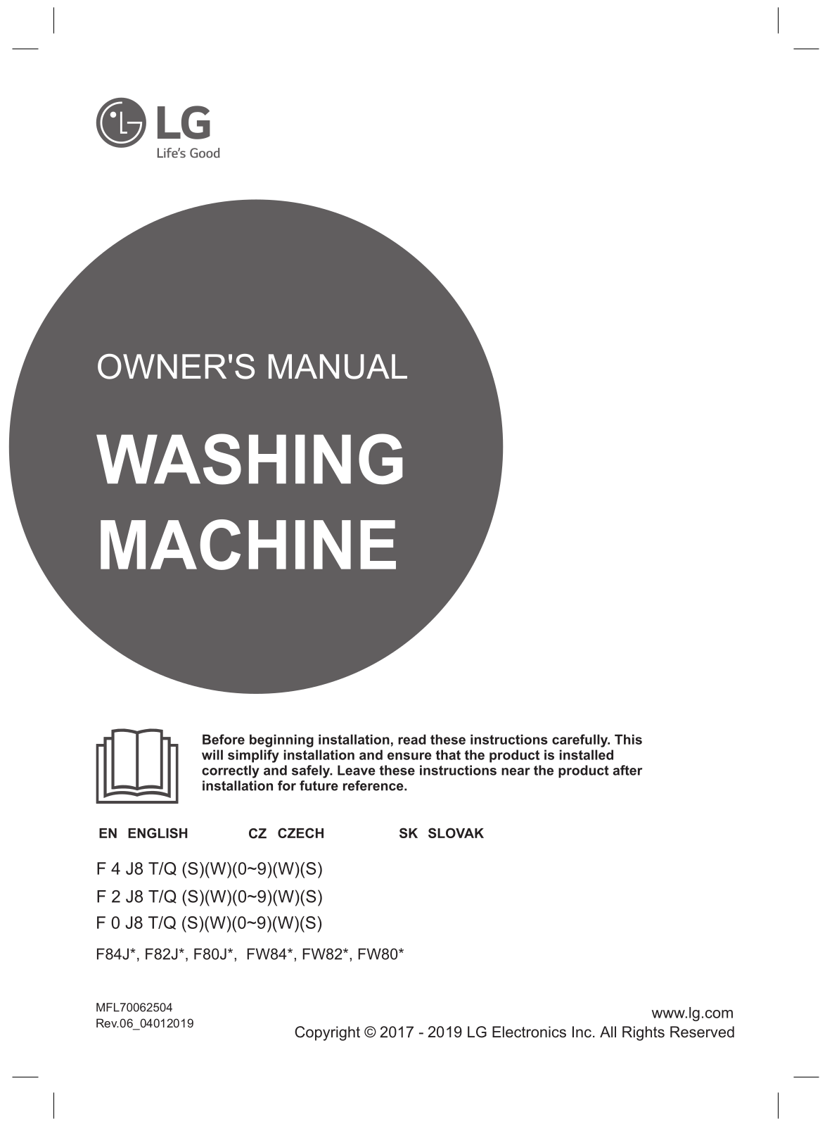 LG F84J8TS2W User manual