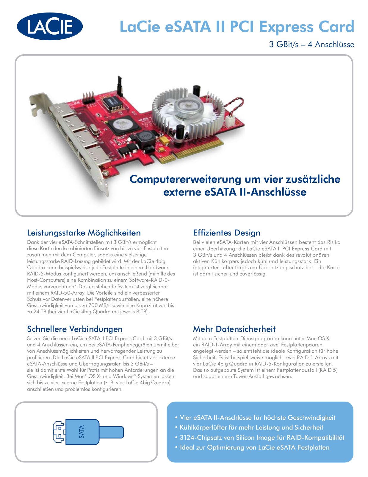 Lacie eSATA II PCI Express Card DATASHEET