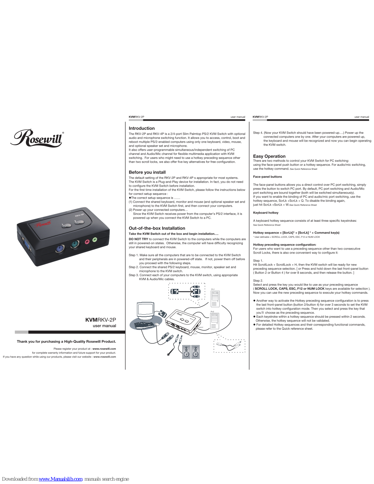 Rosewill RKV-2P, KVMRKV-2P User Manual