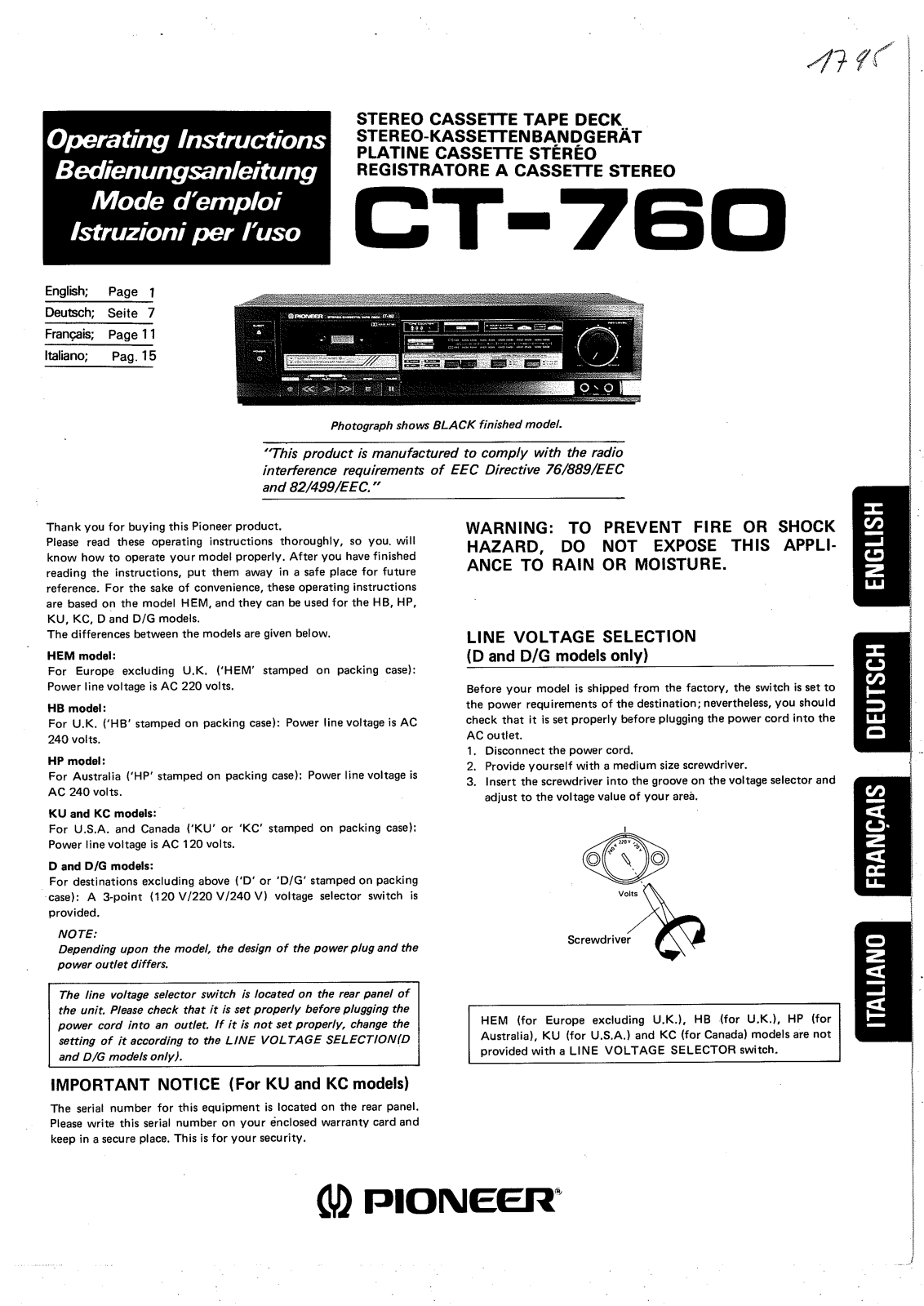 Pioneer CT-760 Owners manual