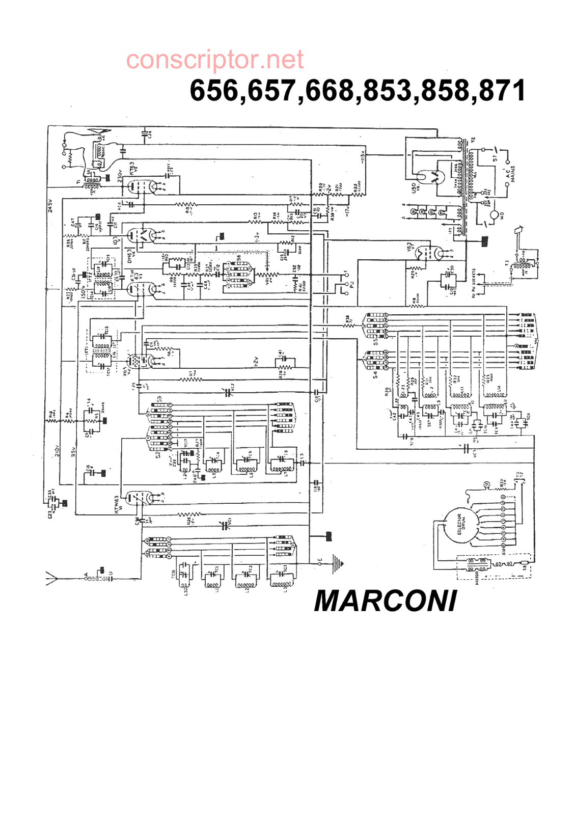 MARCONIPHONE 656, 657, 668, 853, 858 Shematics