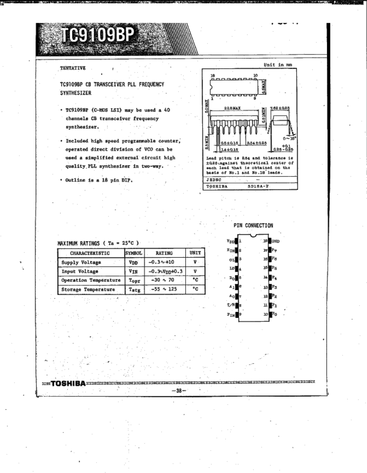 Datasheet TC9109BP Specification - ManualMachine.com