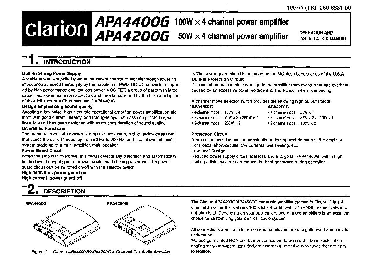 Clarion APA4200G, APA4400G User Manual