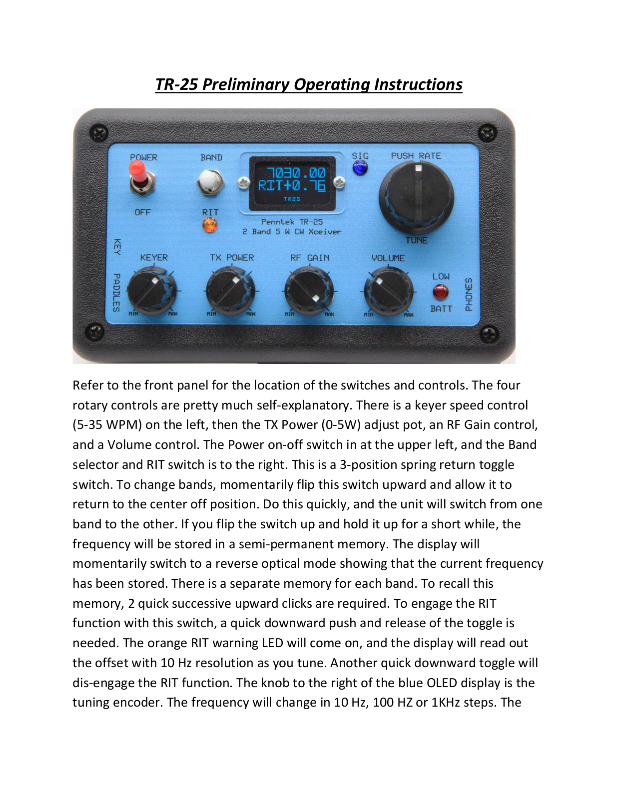 Penntek TR-25 User guide