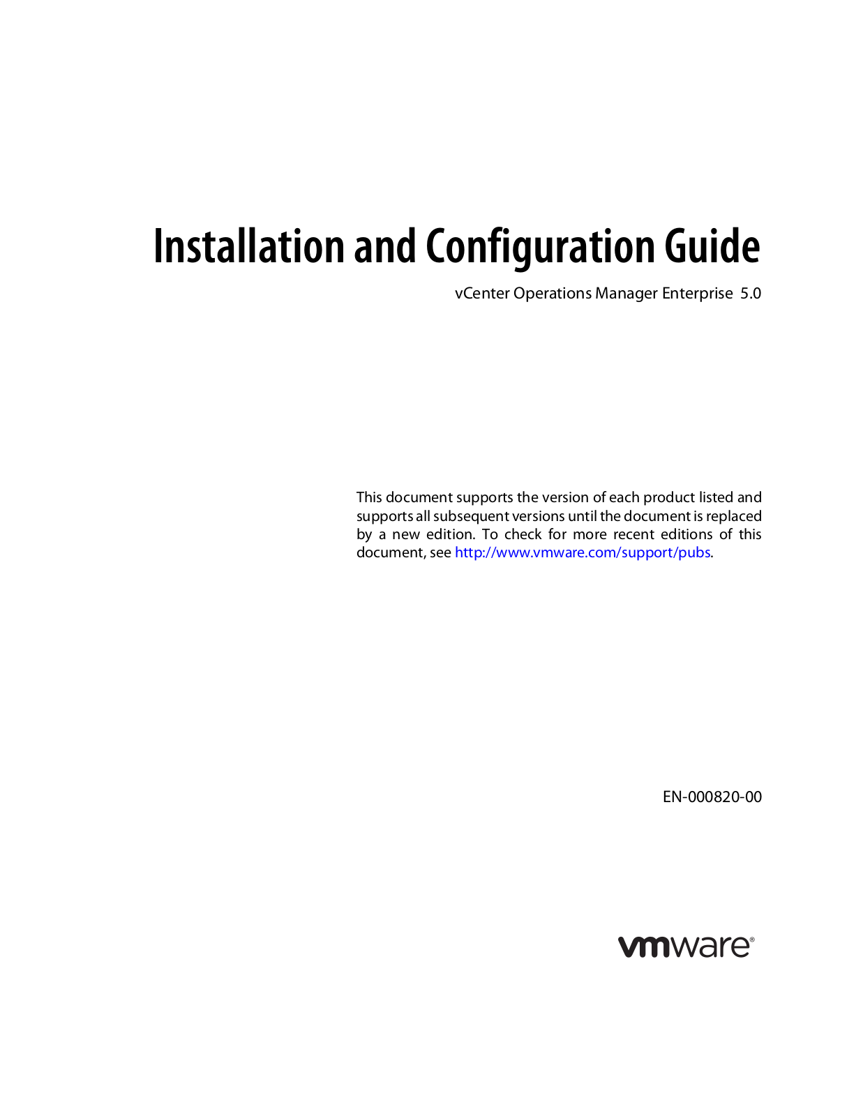 VMware vCenter Operations Manager - 5.0.2, vCenter Operations Manager - 5.0.1, vCenter Operations Manager - 5.0 Installation Manual