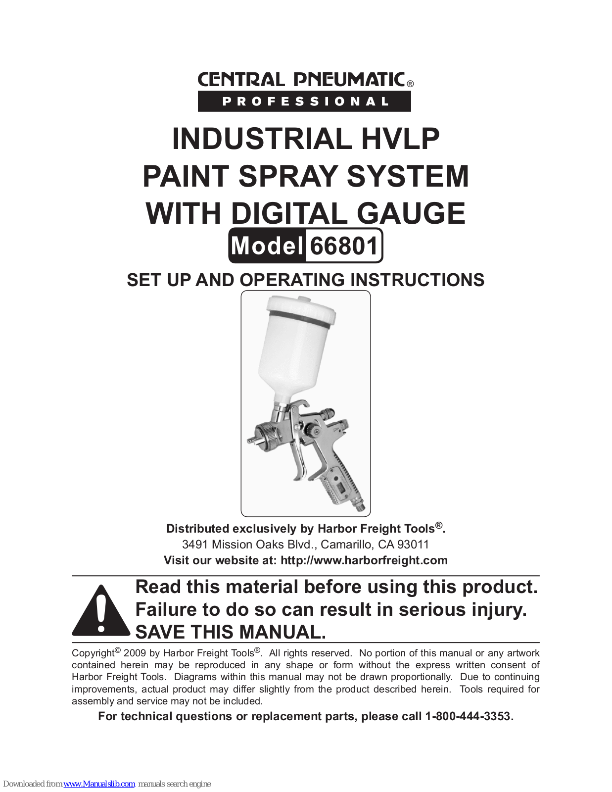 Central Pneumatic 66801 Set Up And Operating Instructions Manual