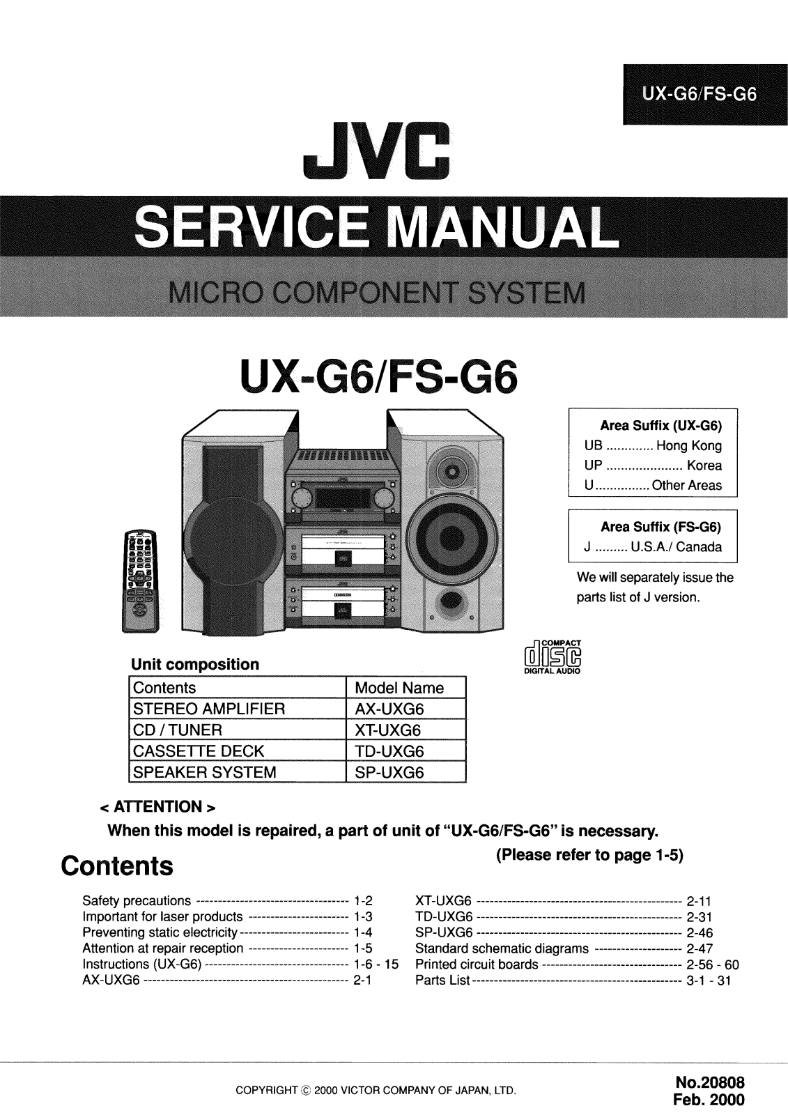 JVC FS-G6, UX-G6, UX-G6U, UX-G6UB, UX-G6UP Service Manual