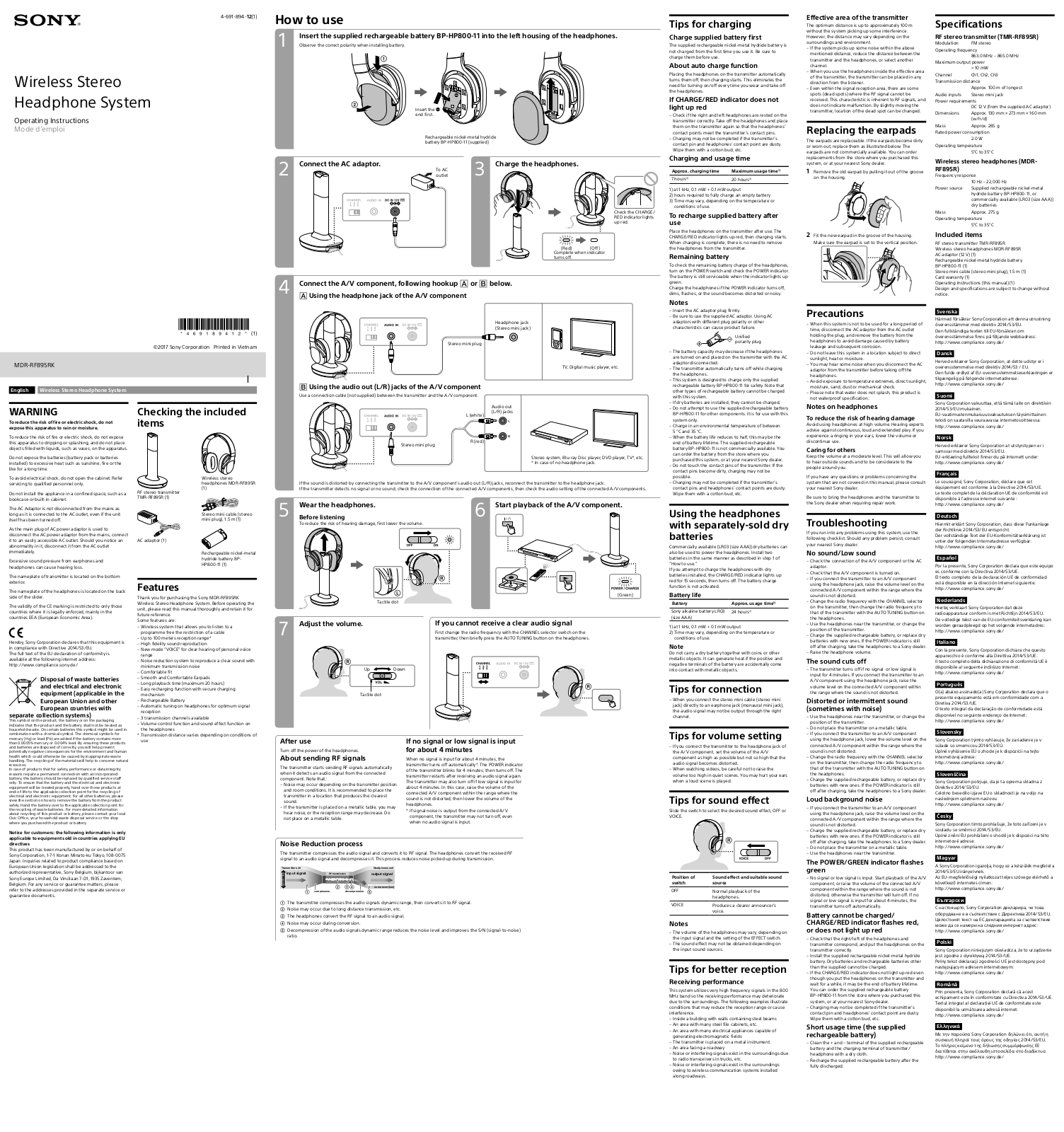 SONY MDR-RF895RK User Manual