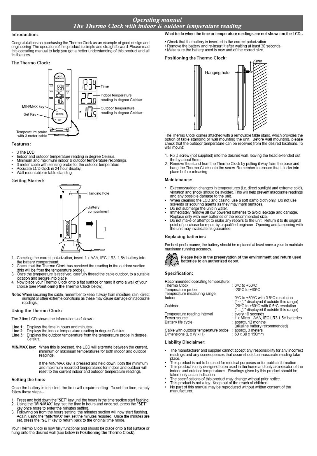 La Crosse Technology WS7033 User Manual