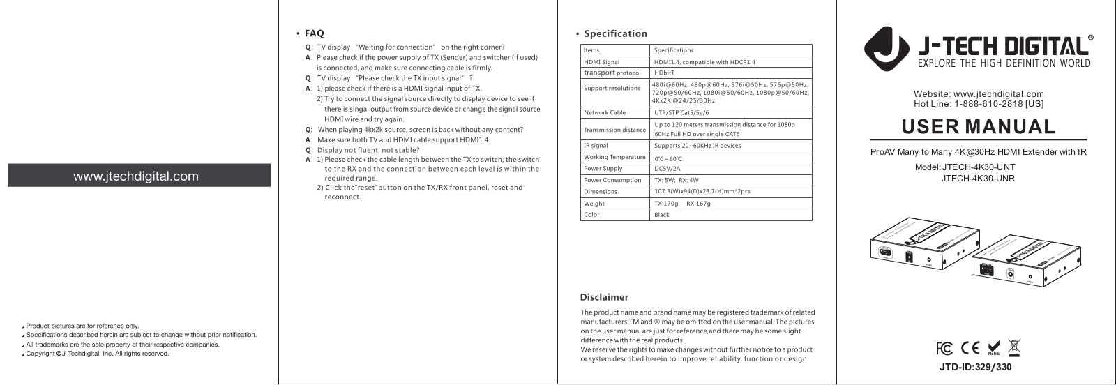 J-tech digital JTECH-4K30-UNT, JTECH-4K30-UNR User Manual