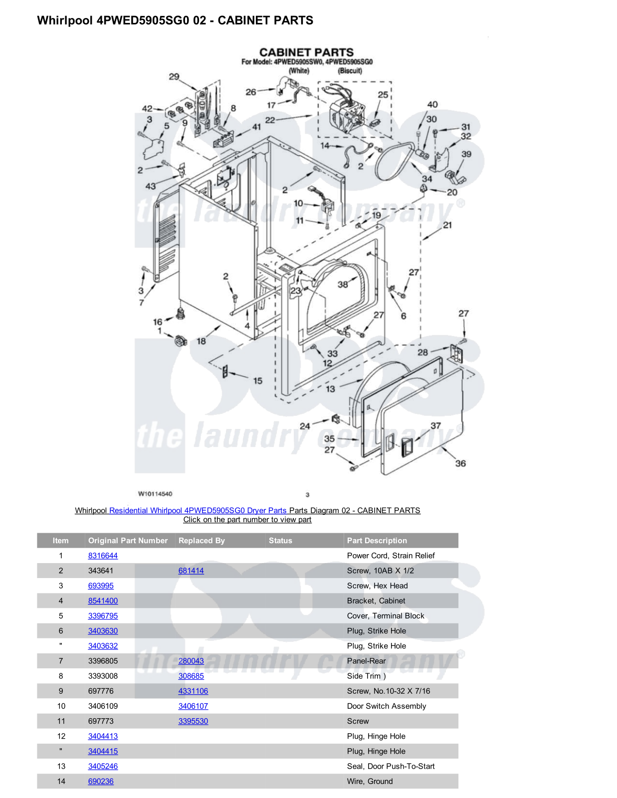 Whirlpool 4PWED5905SG0 Parts Diagram