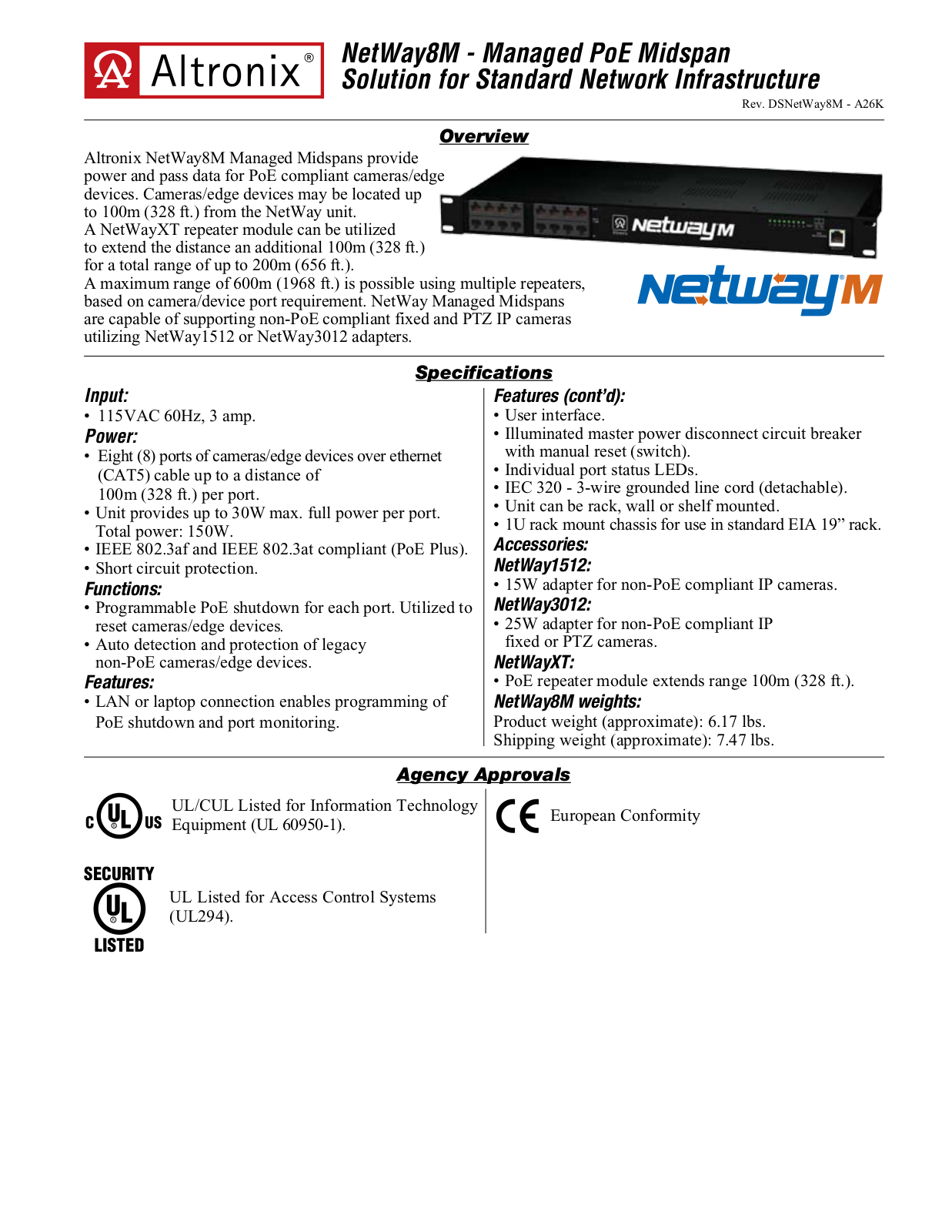 Altronix NetWay8M Specsheet