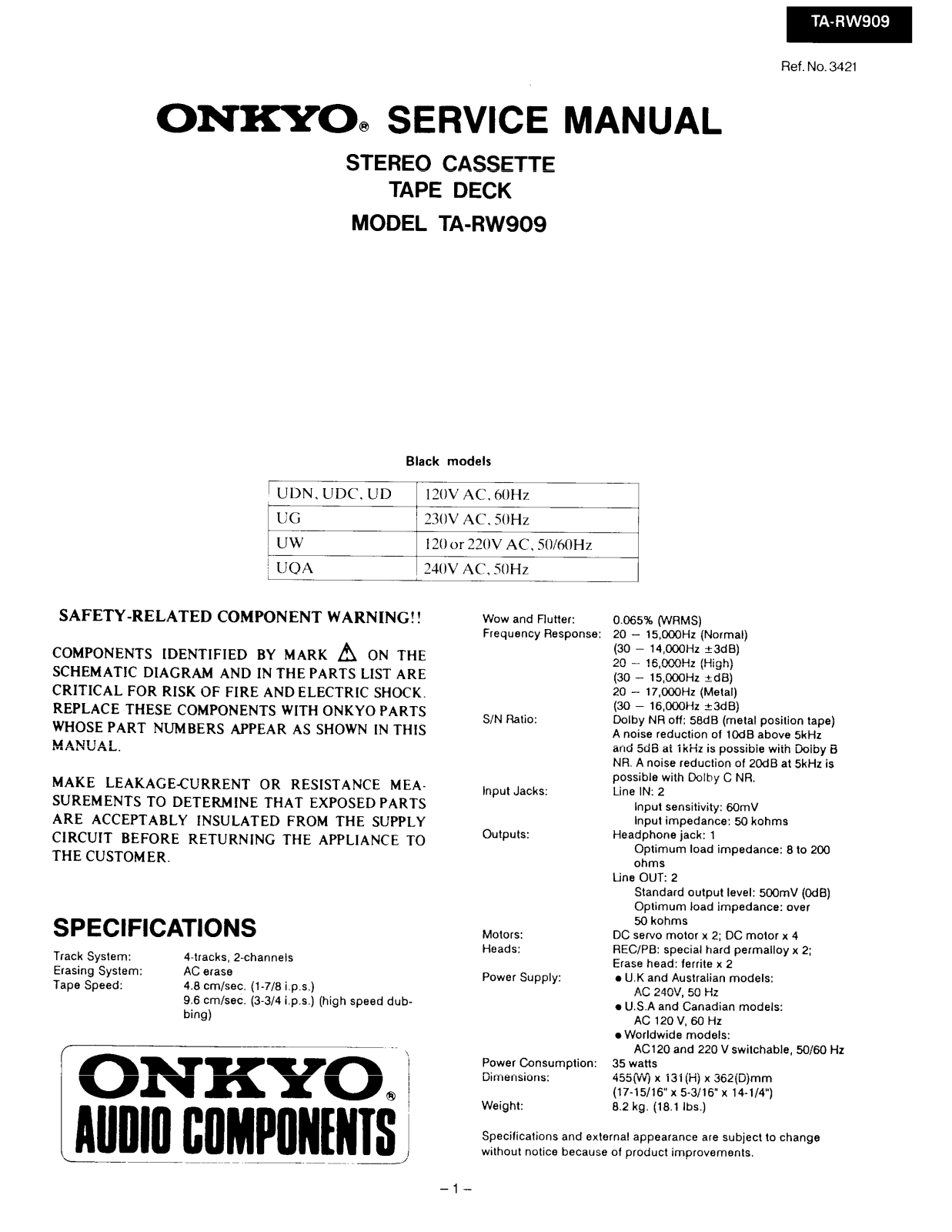 Onkyo TARW-909 Service manual