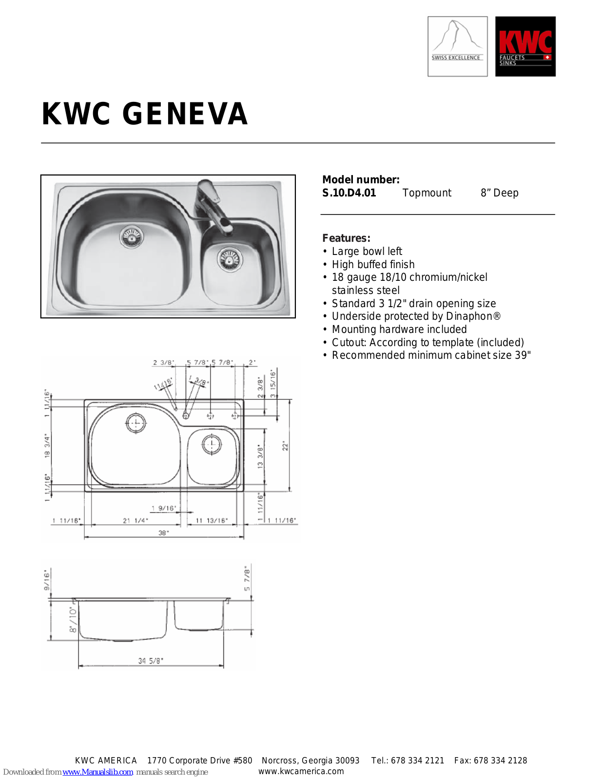 KWC Geneva S.10.D4.01 Specification Sheet