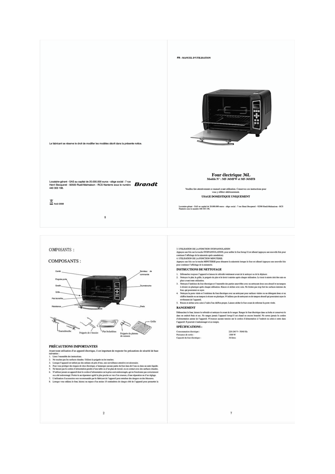 BRANDT MF36MW User Manual