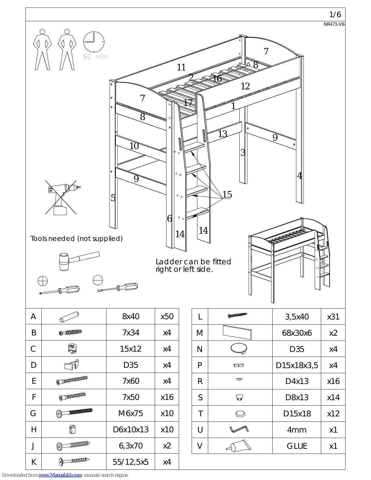 Kids Avenue Urban high sleeper bed, WR471 Assembly Manual