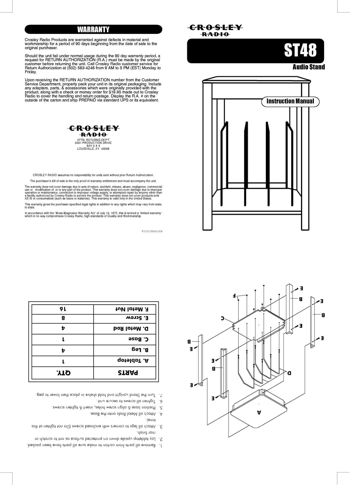 CROSLEY ST48 User Manual