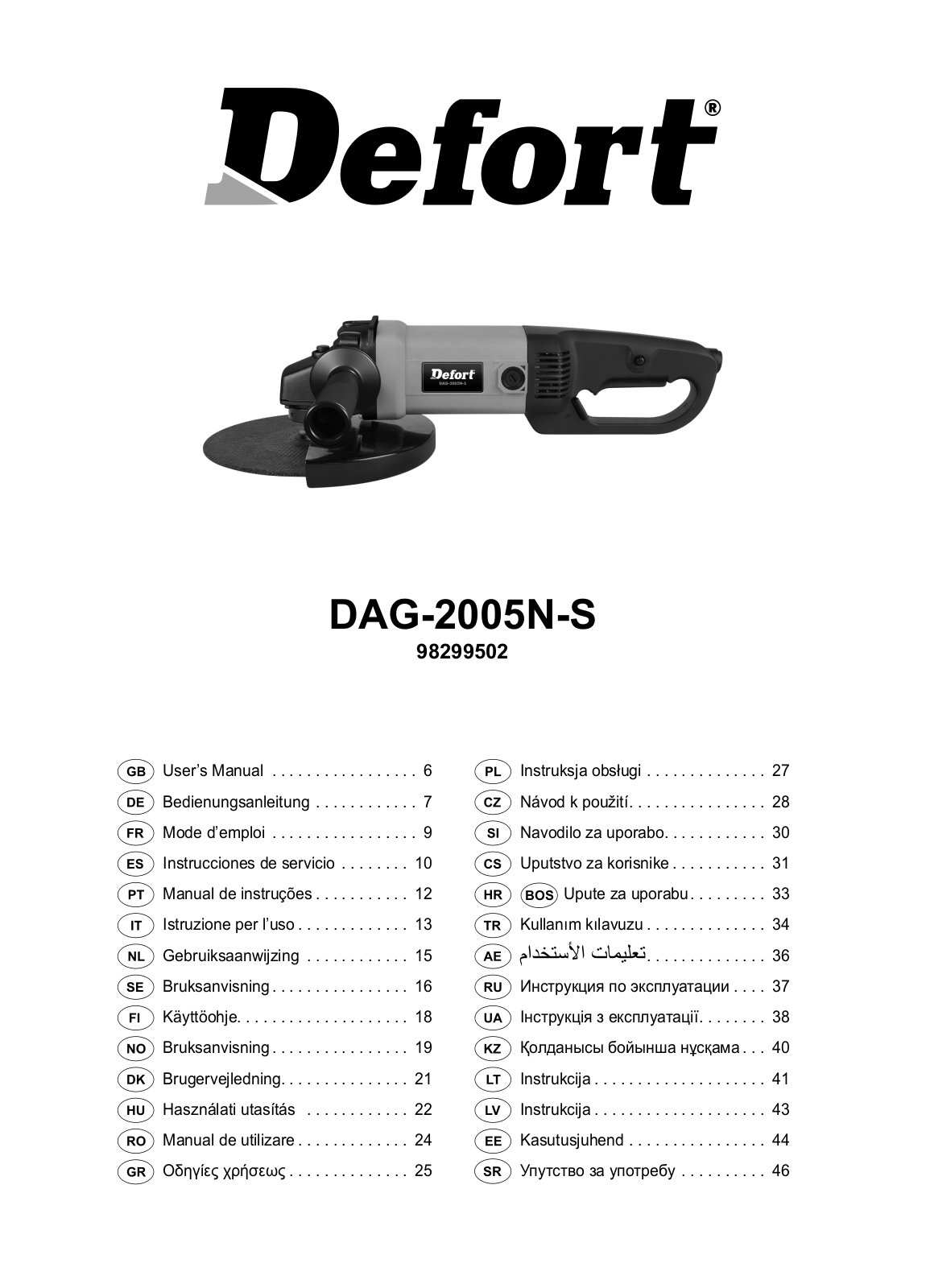 Defort DAG-2005N-S User Manual