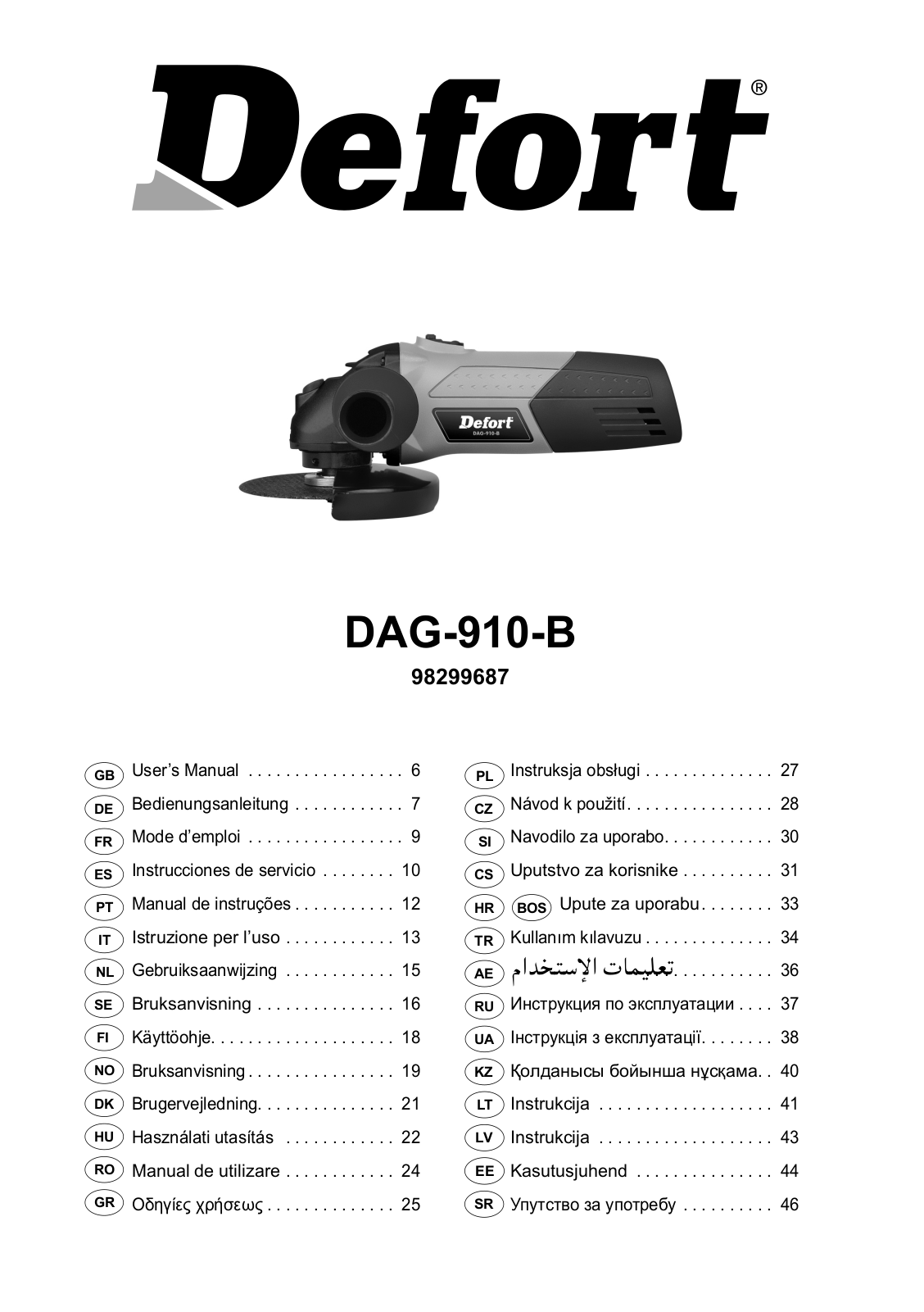 Defort DAG-910-B User Manual