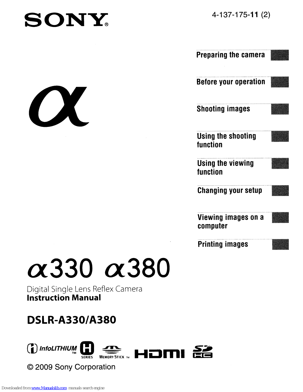 Sony ?330, ?380, Alpha330, Alpha380, DSLR-A330 Instruction Manual