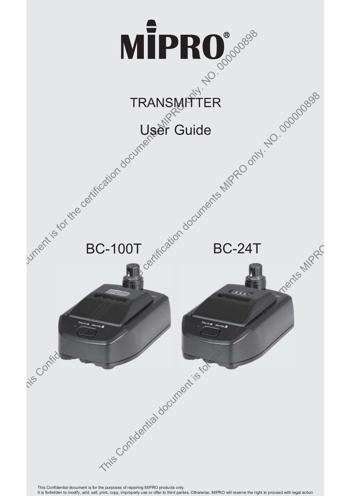 Mipro Electronics Co BC100T19 Users manual