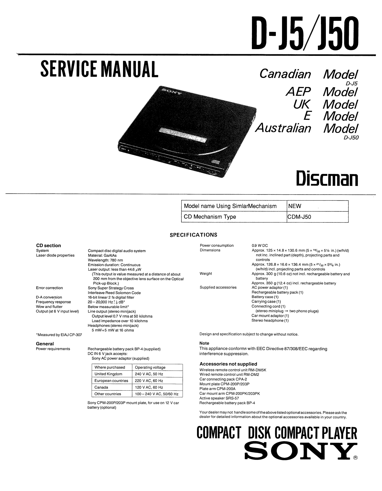 Sony DJ-50 Service manual