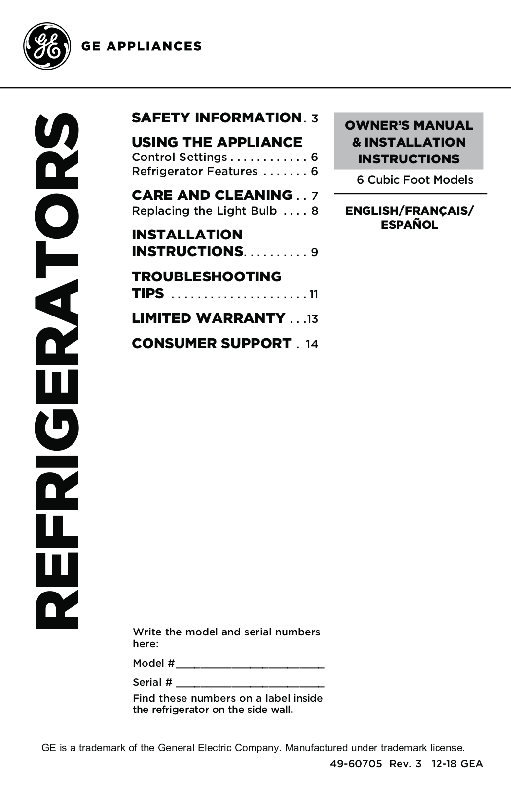 GE GCE06GGHBB User Manual