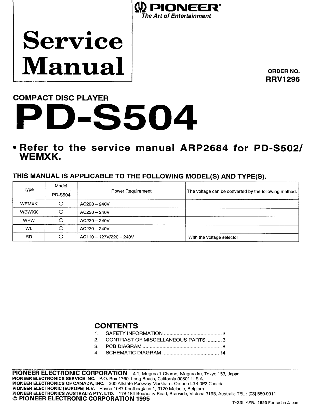 Pioneer PD-S504 Service Manual