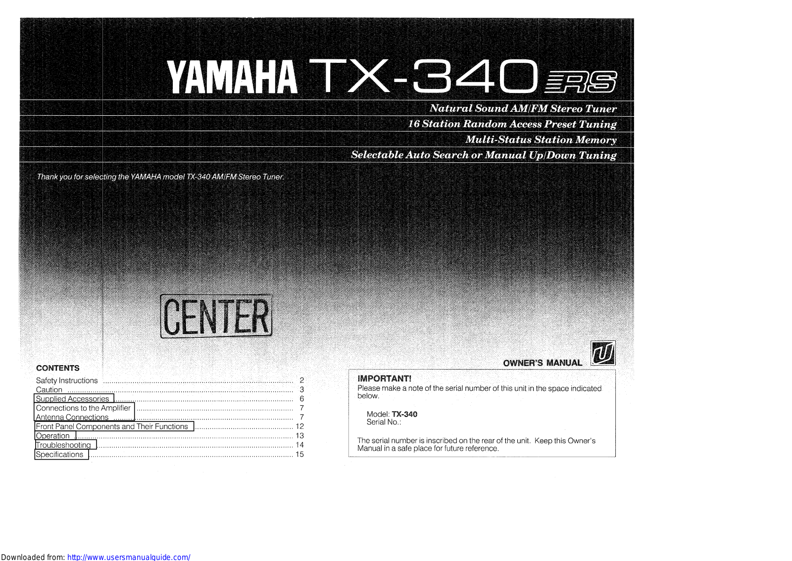 Yamaha Audio TX-340 User Manual