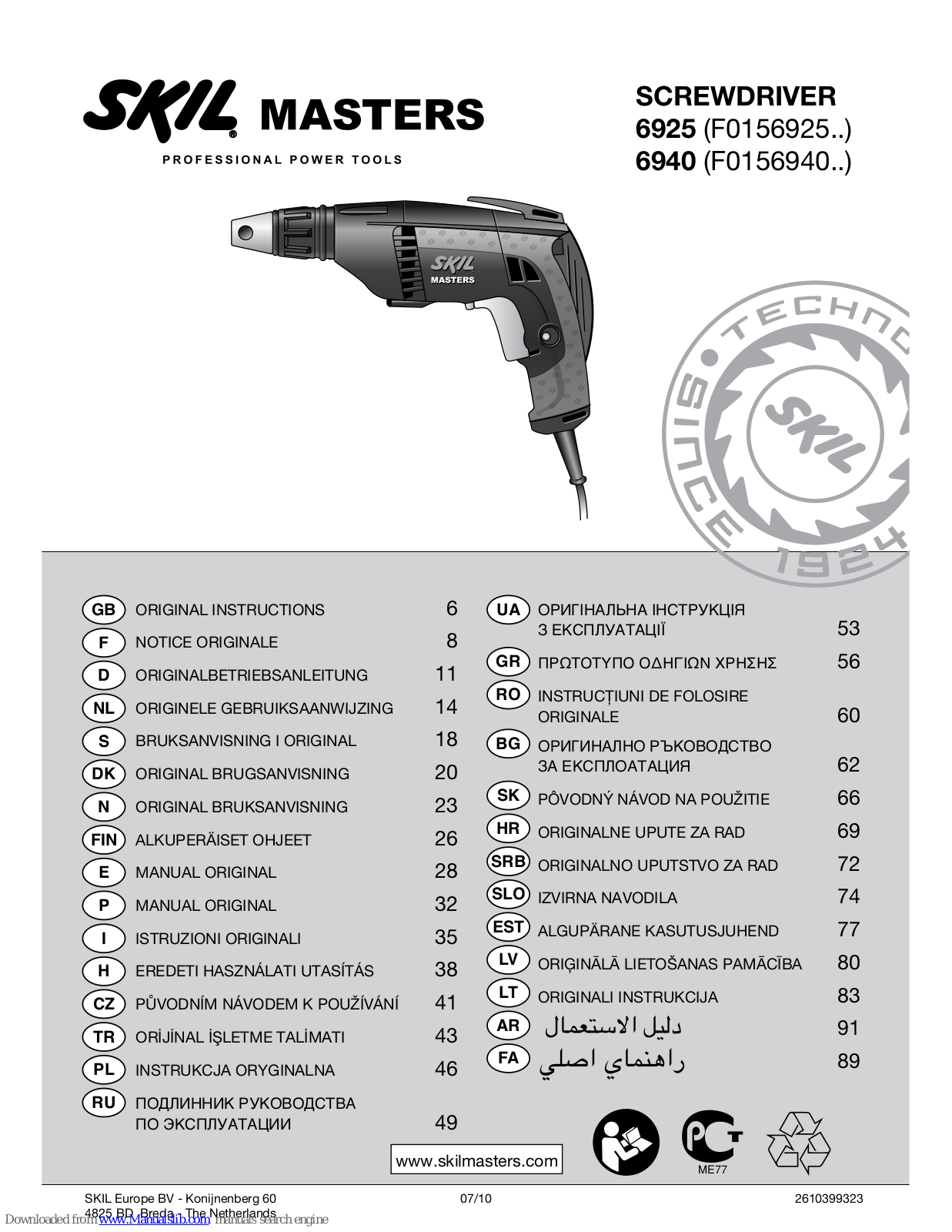 Skil Masters 6925, Masters 6940 Instructions Manual