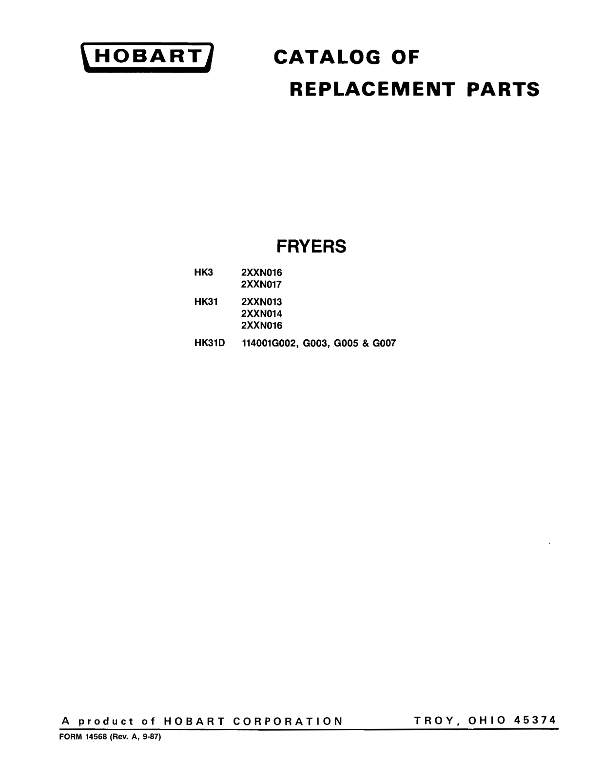 Hobart HK3 Parts List