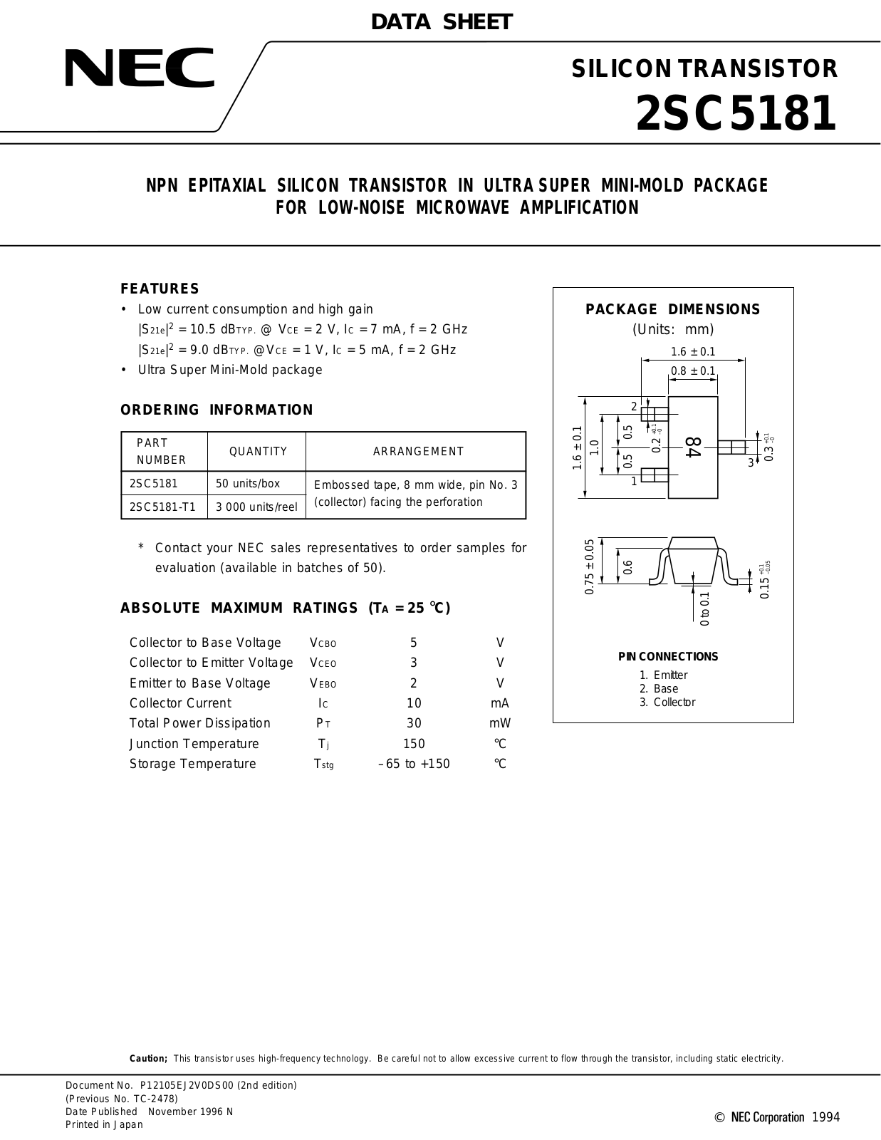 NEC 2SC5181-T1, 2SC5181 Datasheet