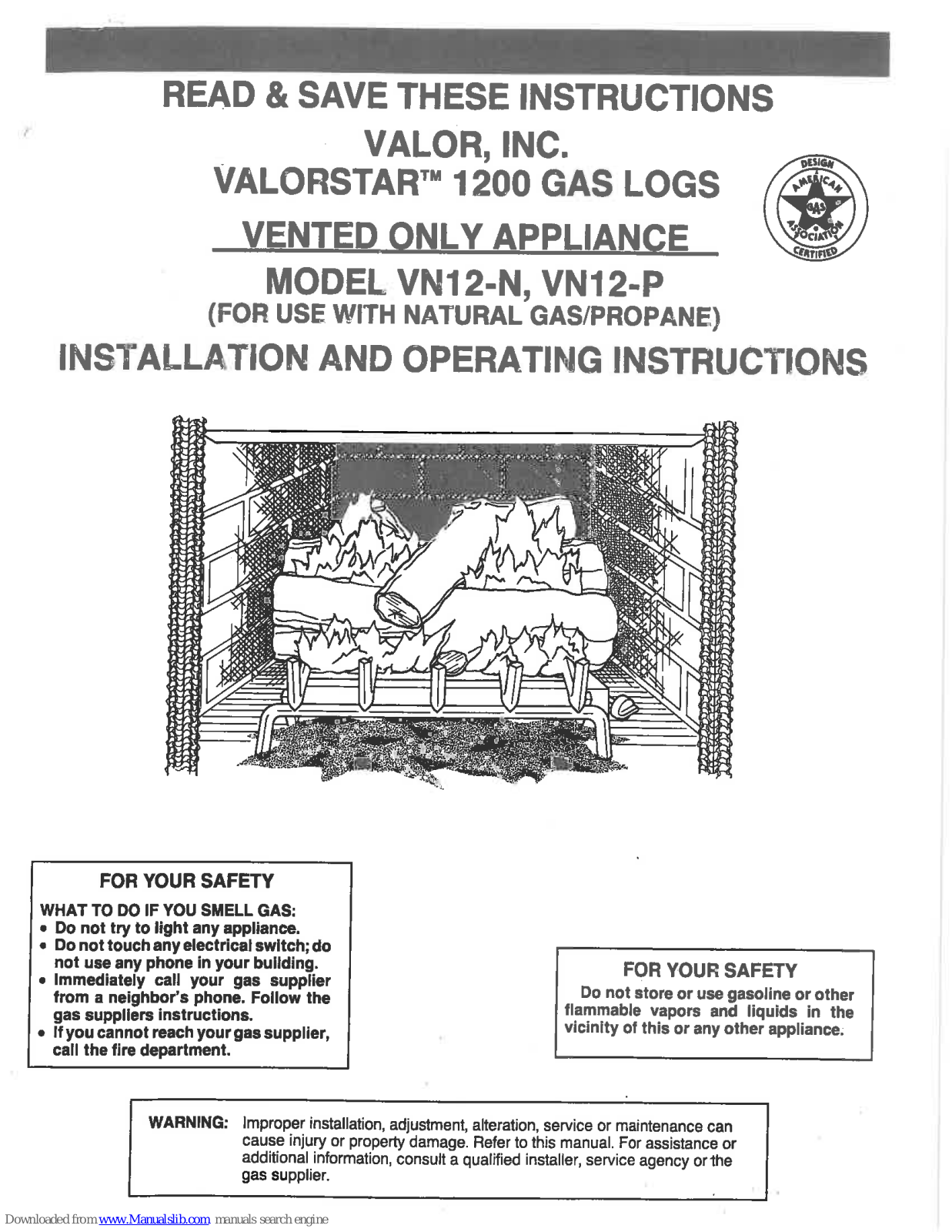 Valor Valorstar VN12-N, Valorstar VN12-P Installation And Operating Instructions Manual