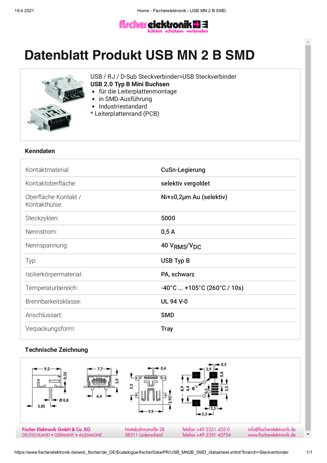 FISCHER ELEKTRONIK FIS USB MN 2 B Datasheet - ManualMachine.com