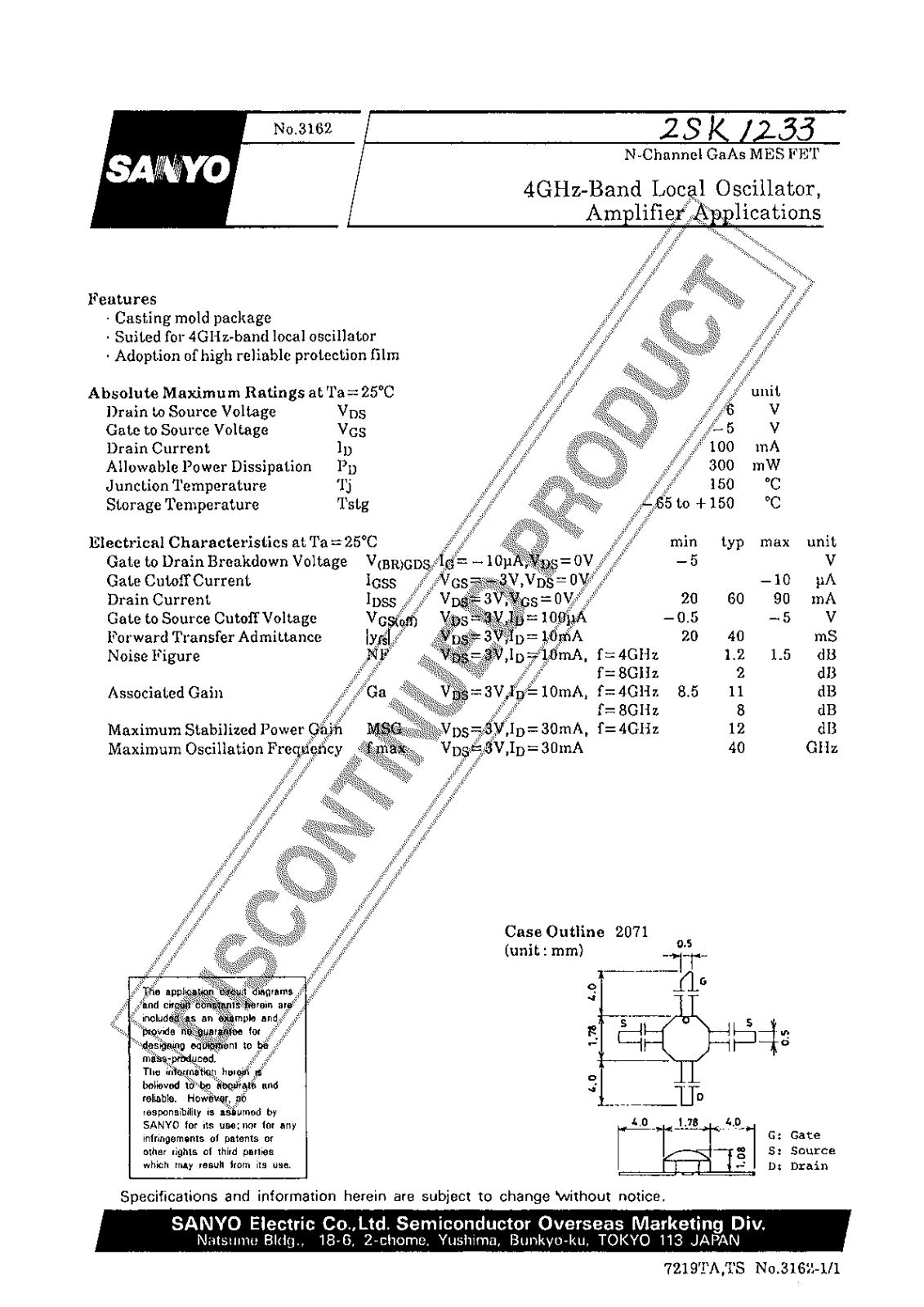 Sanyo 2SK1233 Specifications