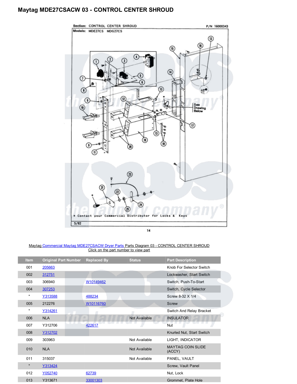 Maytag MDE27CSACW Parts Diagram