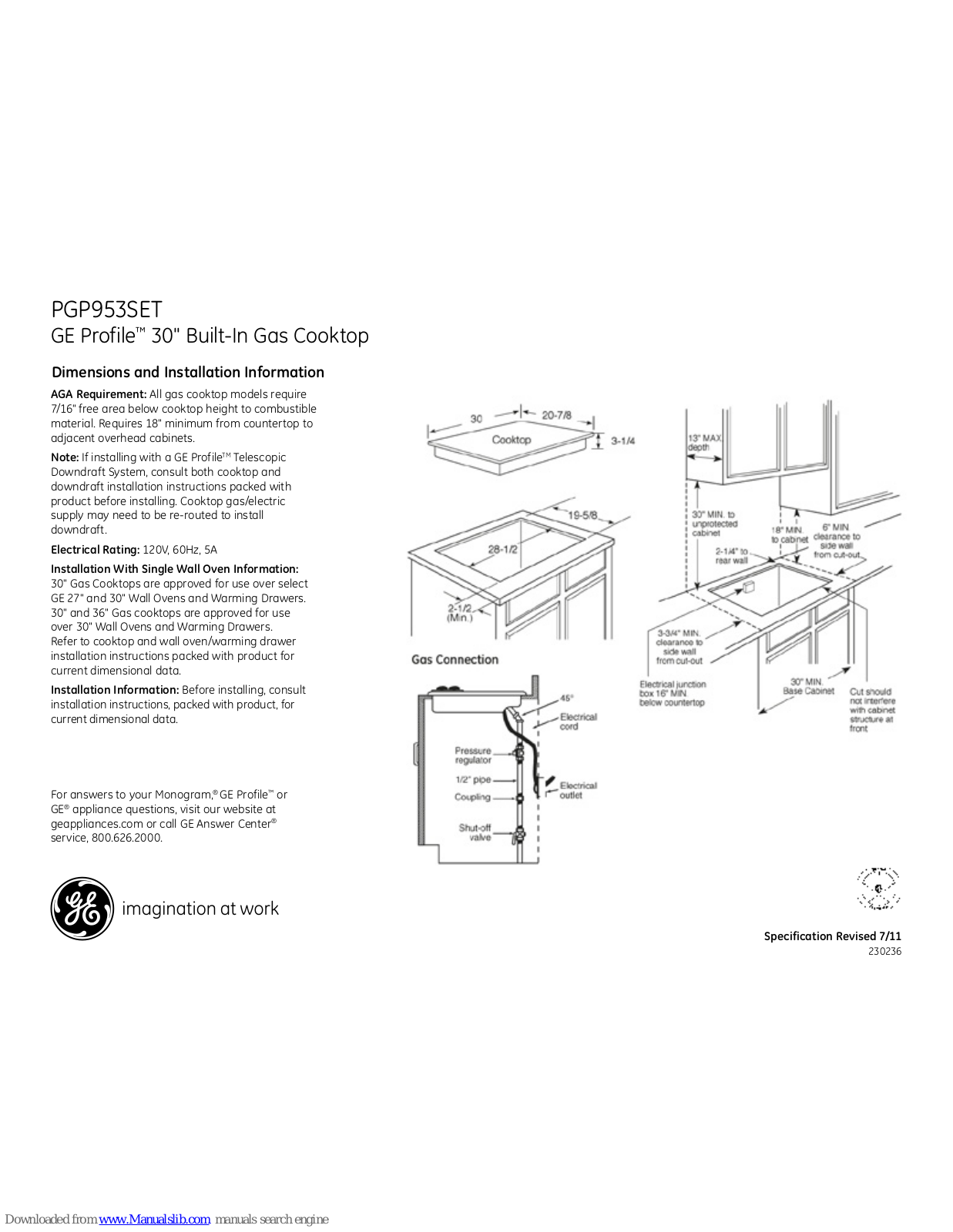 GE Profile PGP953SETSS, Profile PGP953SET Dimensions And Installation Information