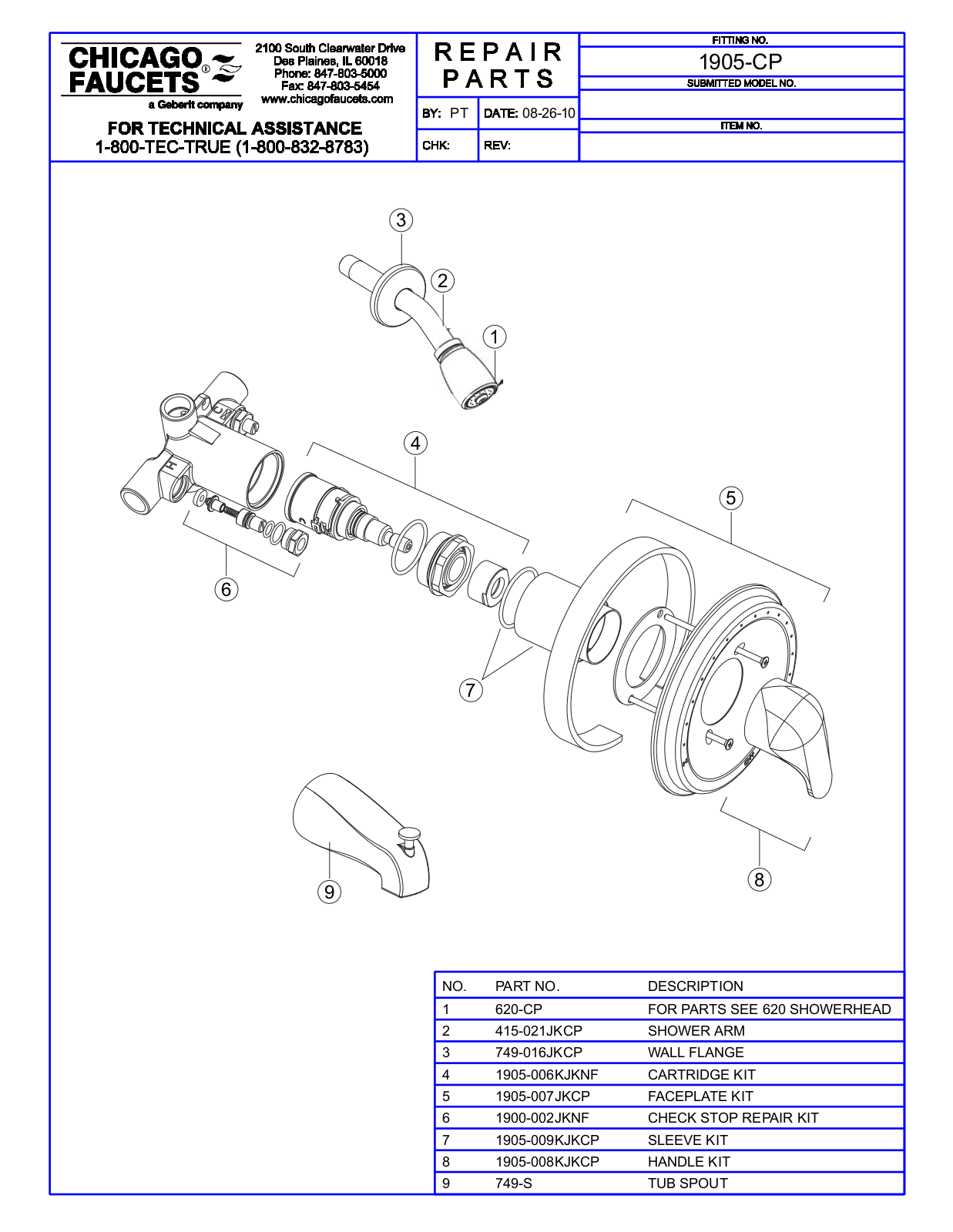 Chicago Faucet 1905 Parts List