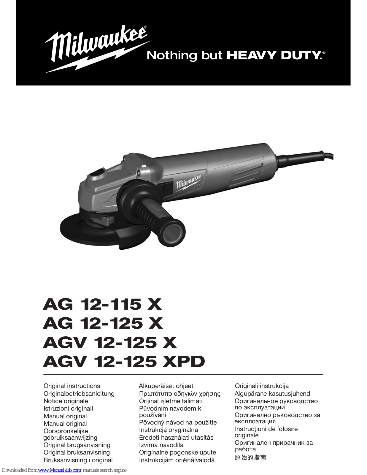 Milwaukee AG 12-115 X, AG 12-125 X, AGV 12-125 XPD Original Instructions Manual